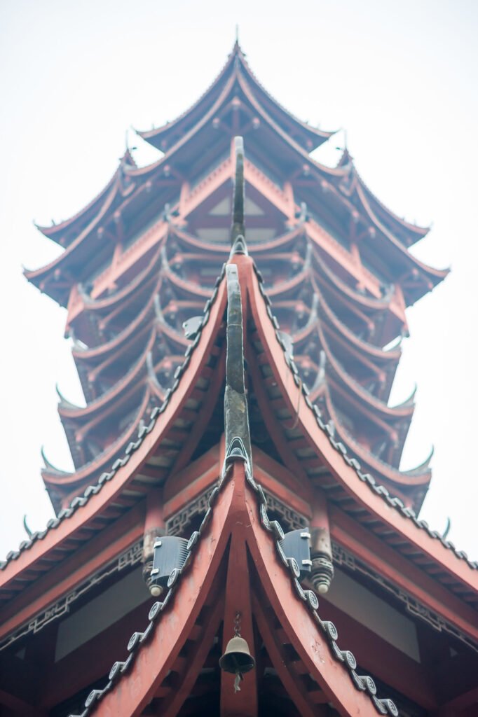 Jiutian tower low angle view in Chengdu