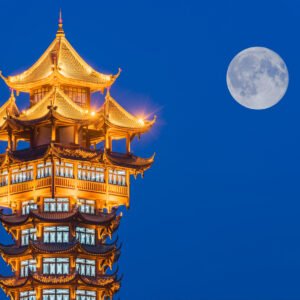 JiuTian tower and moon in Chengdu