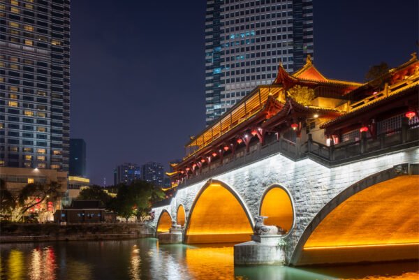 Chengdu Anshun bridge and Jinjiang river at night