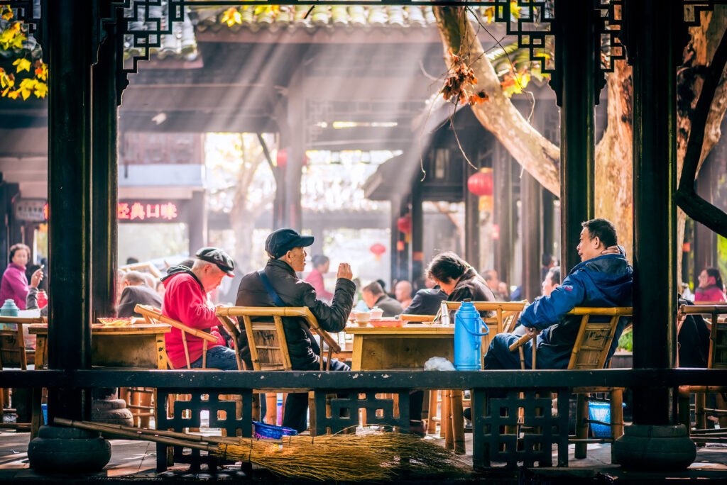 People having tea in People’s park, Chengdu