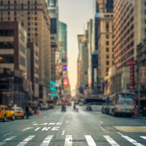 Tilt-shift view of a crosswalk in a New-York city avenue