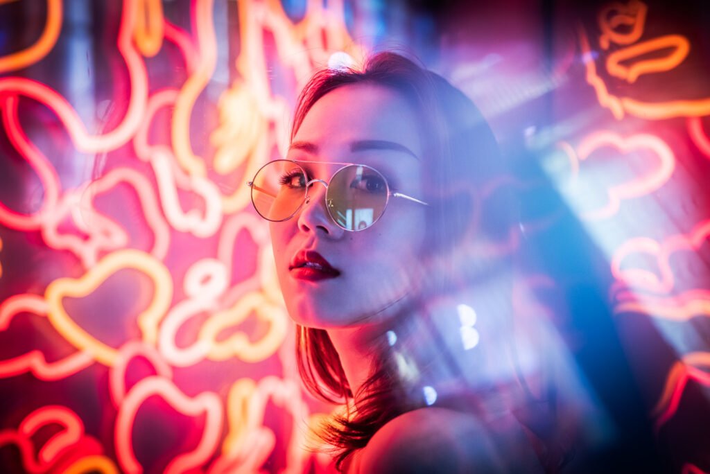 Young Chinese woman portrait with neon lights #2