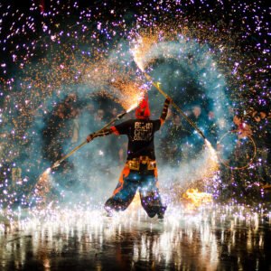 Fire show in Paris at night