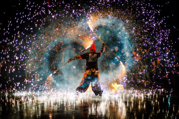 Fire show in Paris at night