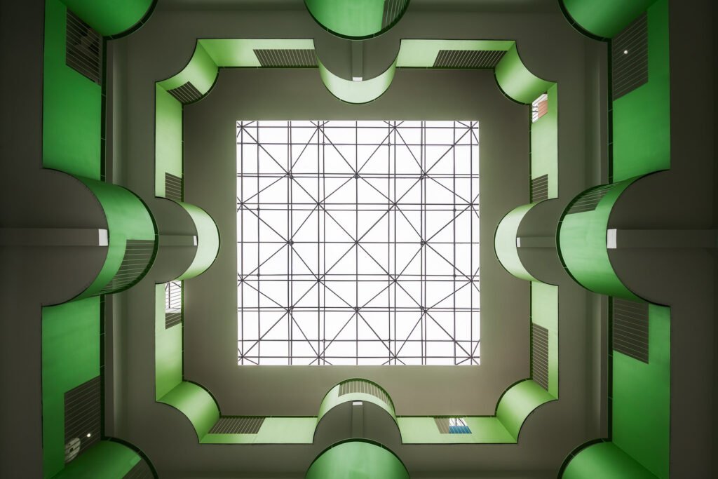 Modern building green atrium directly below view #3