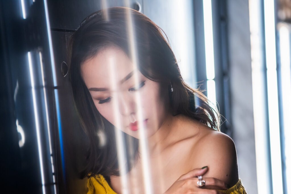 Young Chinese woman portrait with neon lights #3