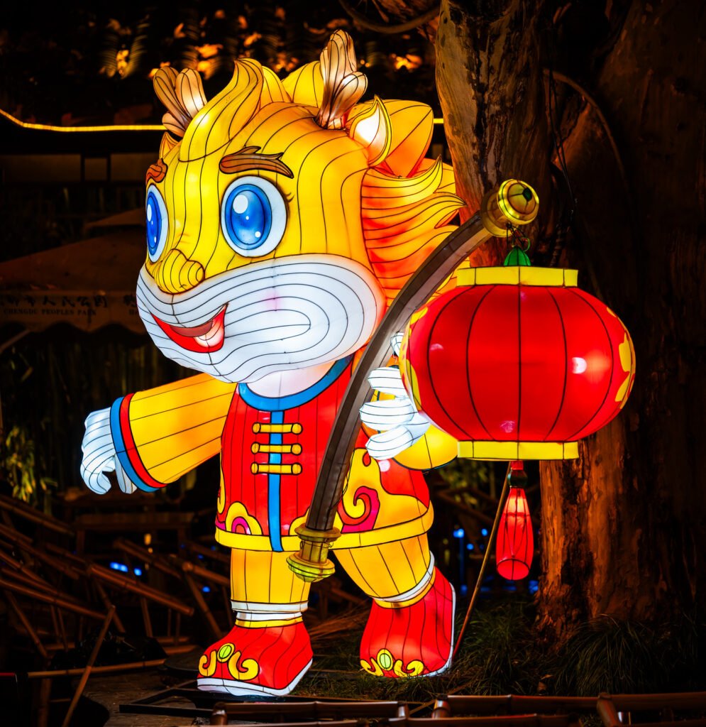 Dragon lantern illuminated at night