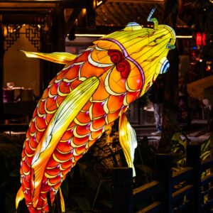Fish lantern illuminated at night