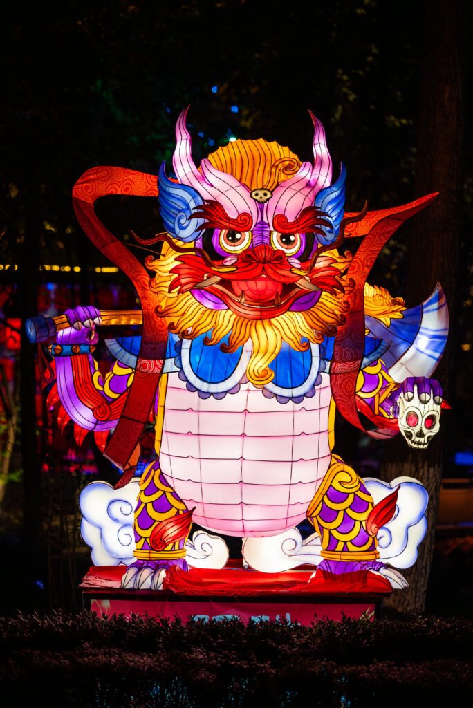 Dragon lantern illuminated at night