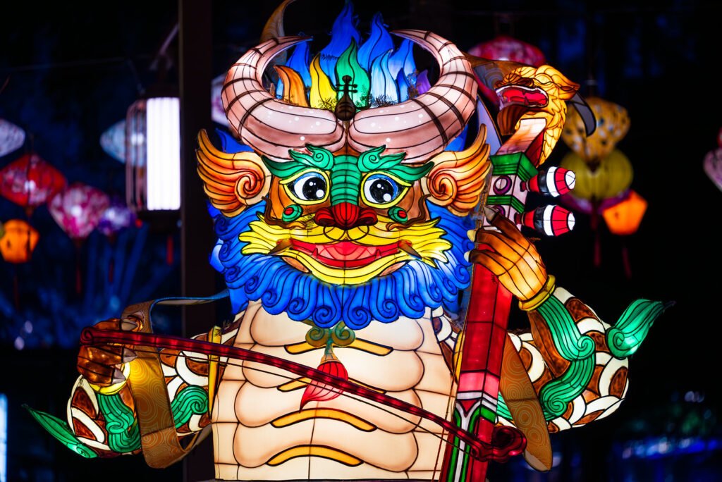 Dragon lantern illuminated at night