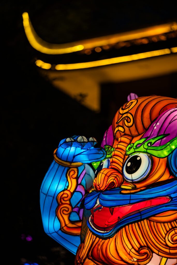 Dragon lantern illuminated at night