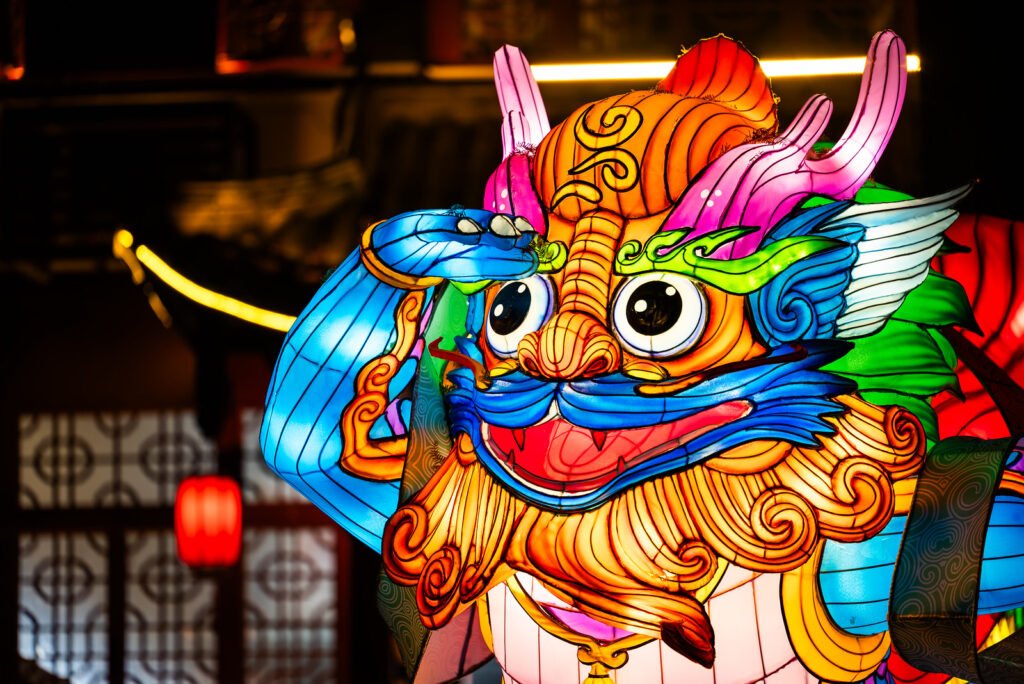 Dragon lantern illuminated at night