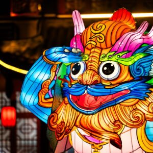Dragon lantern illuminated at night