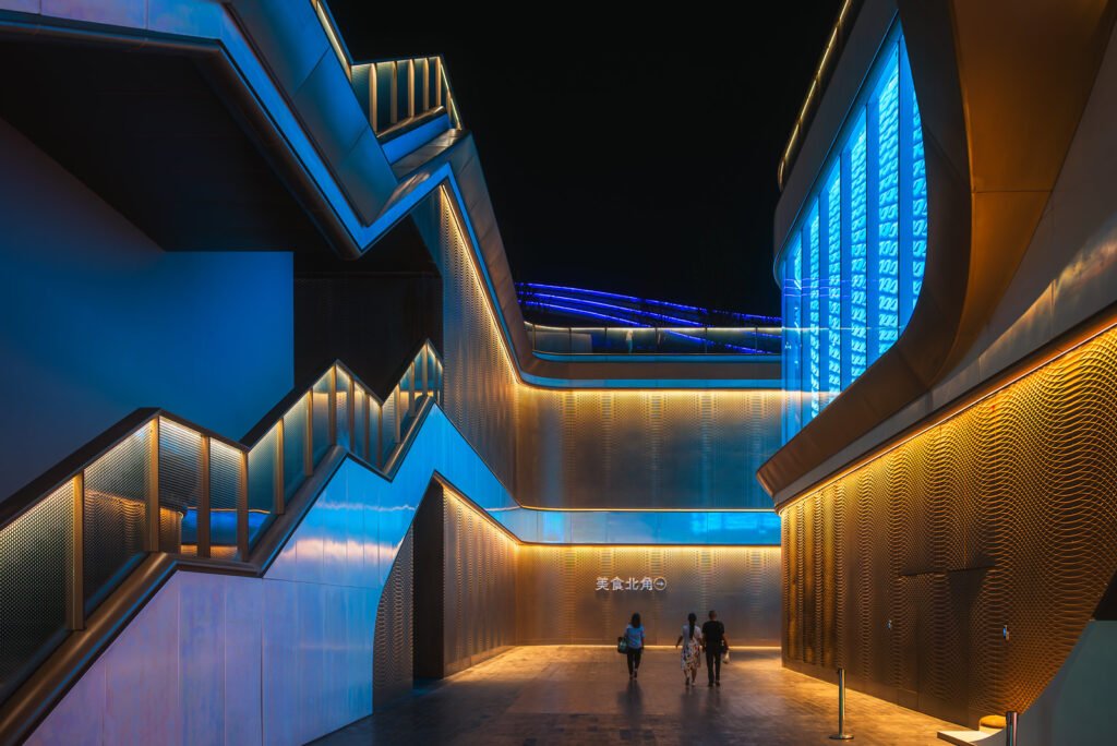 SKP modern commercial mall architecture at night in Chengdu