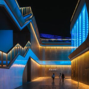 SKP modern commercial mall architecture at night in Chengdu