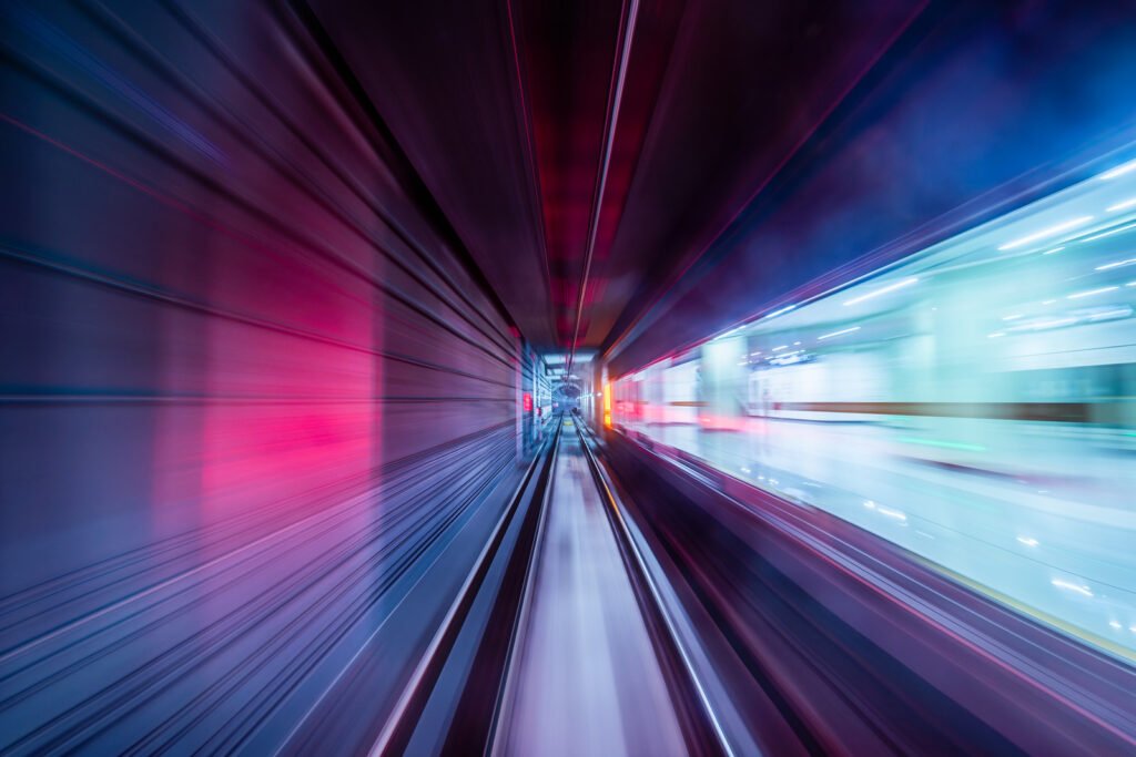Abstract motion blurred long exposure metro tunnel