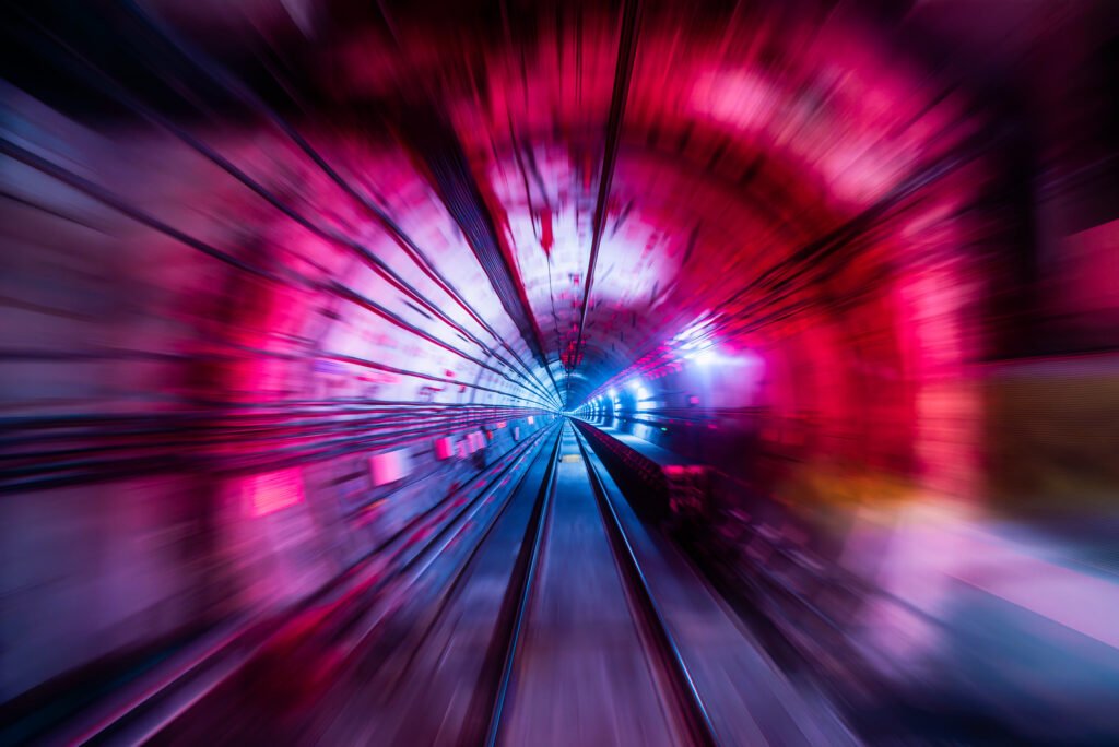 Abstract motion blurred long exposure metro tunnel