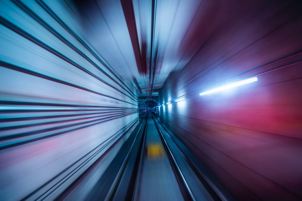 Abstract motion blurred long exposure metro tunnel