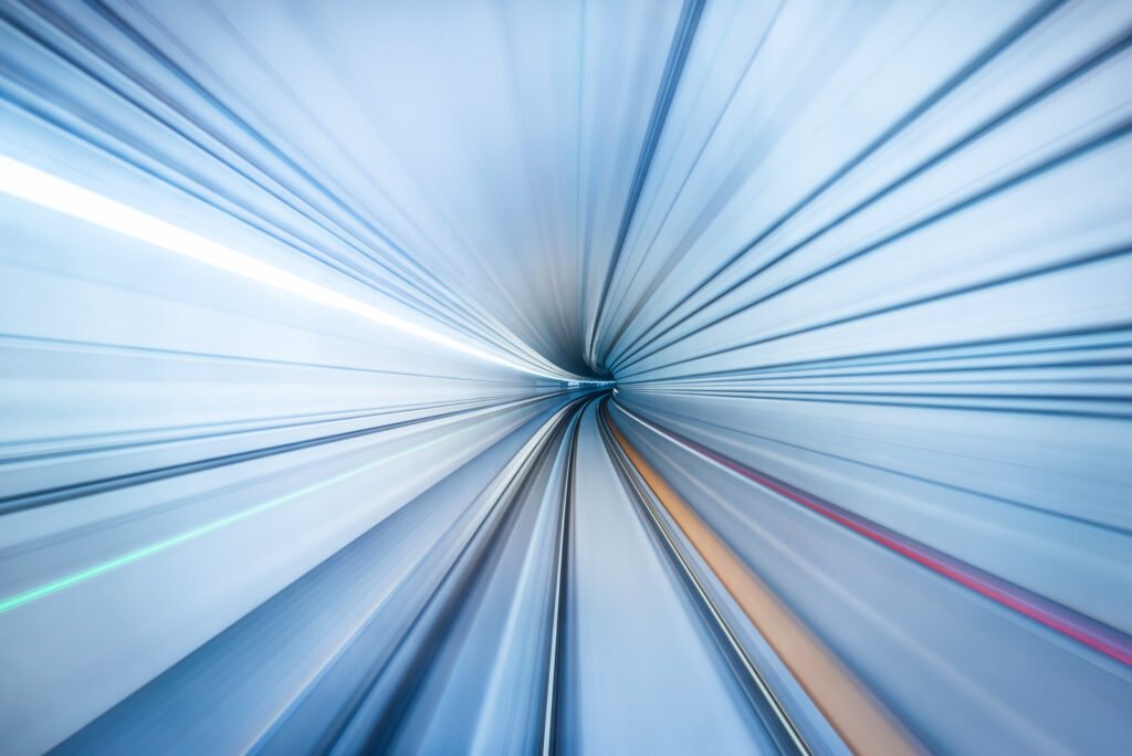 Abstract motion blurred long exposure metro tunnel