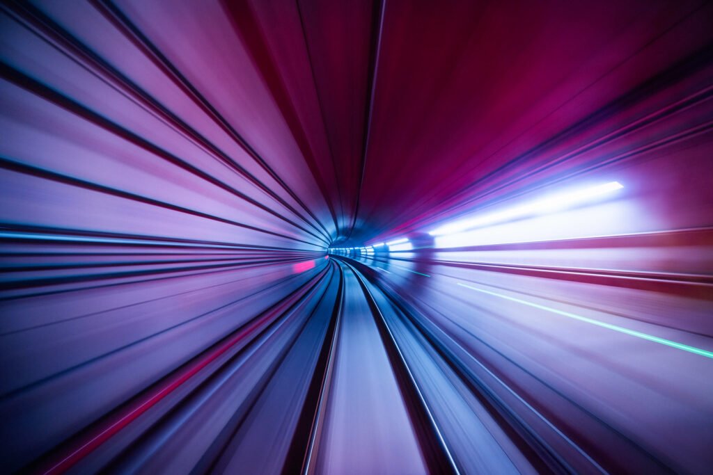 Abstract motion blurred long exposure metro tunnel