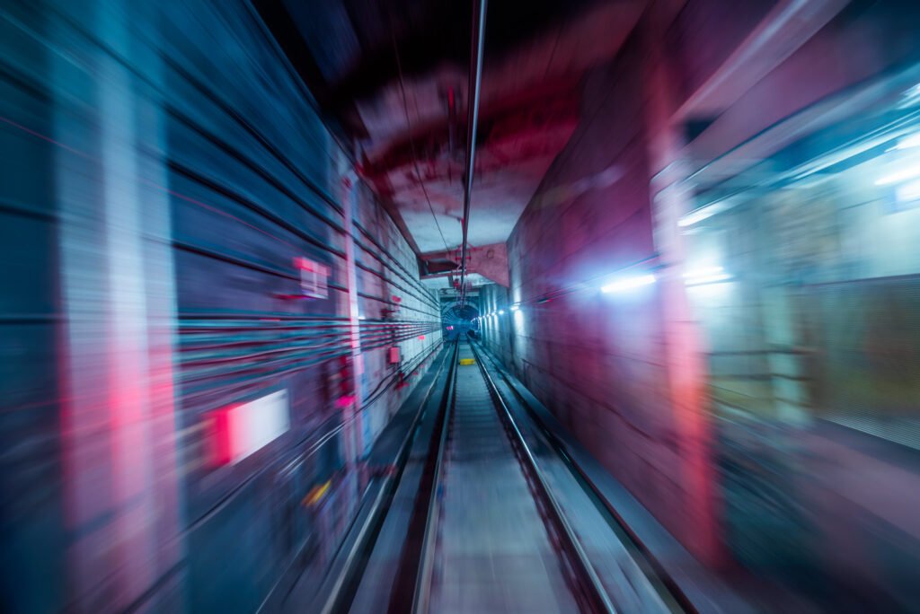 Abstract motion blurred long exposure metro tunnel