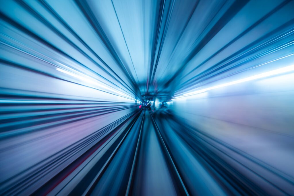 Abstract motion blurred long exposure metro tunnel