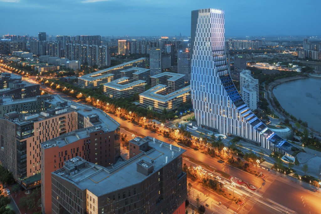 South Chengdu skyline at blue hour