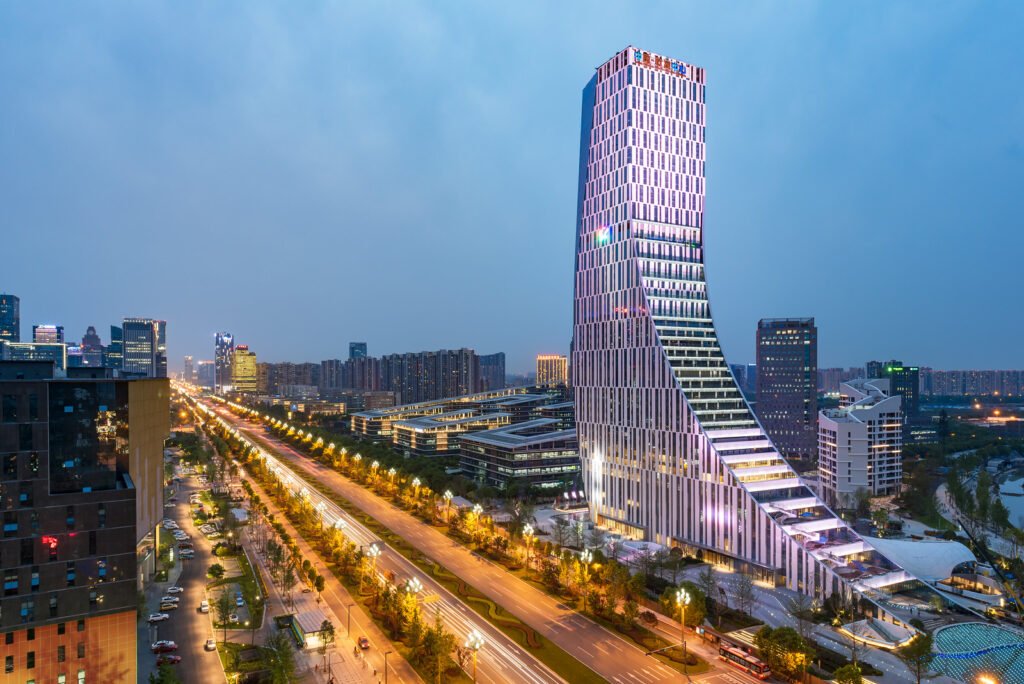 Chengdu CCEC building in software park at night