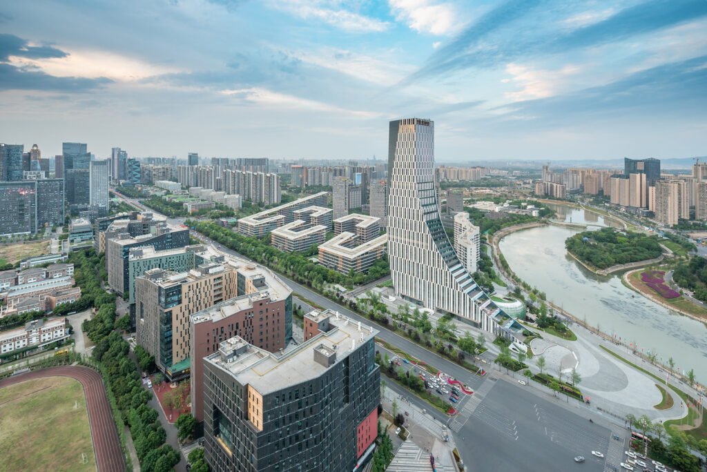 Chengdu south skyline aerial view in daylight