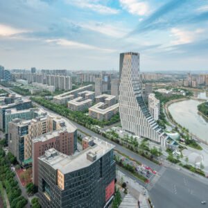 Chengdu south skyline aerial view in daylight