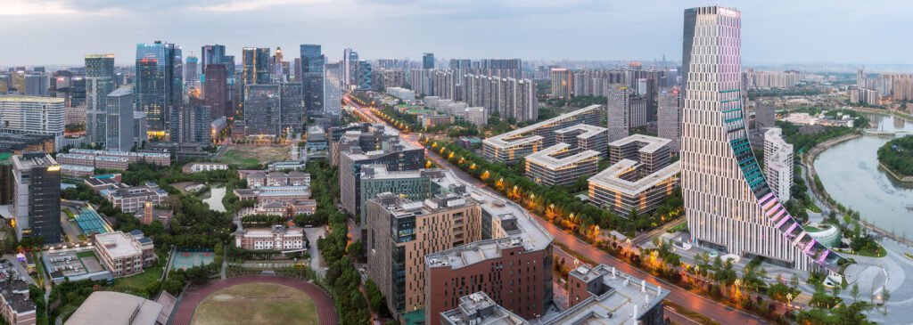 South Chengdu skyline at blue hour
