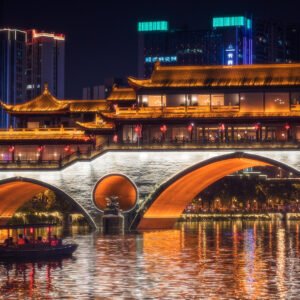 Anshun bridge and chinese boat in Chengdu