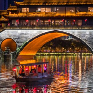 Anshun bridge and chinese boat in Chengdu
