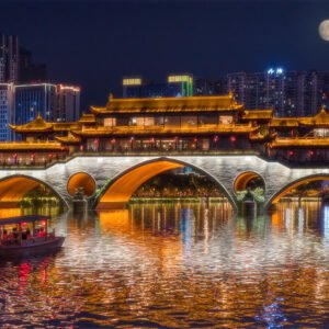 Anshun bridge and chinese boat in Chengdu