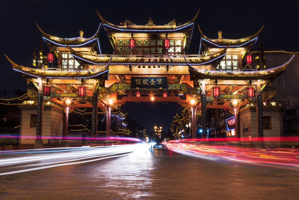 QinTaiLu at night with light trails