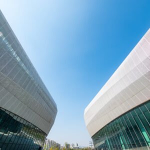 Futuristic architecture of modern buildings with glass and metal