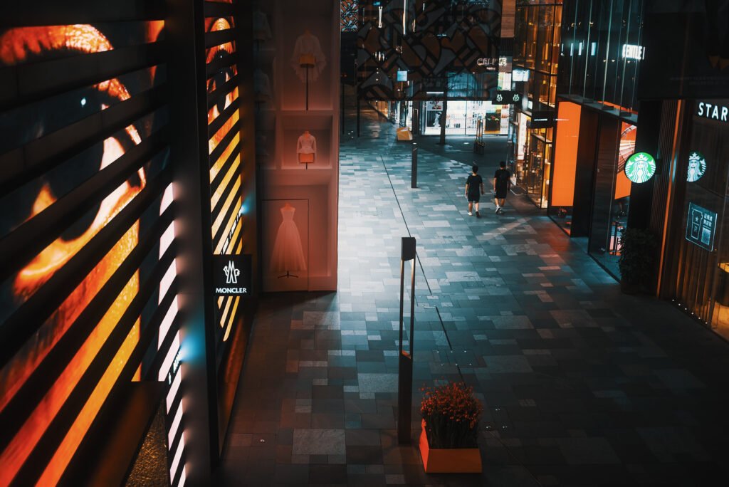 Taikooli commercial area at night in Chengdu