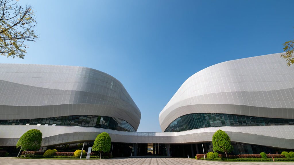 Futuristic convention and exhibition center with unique architecture
